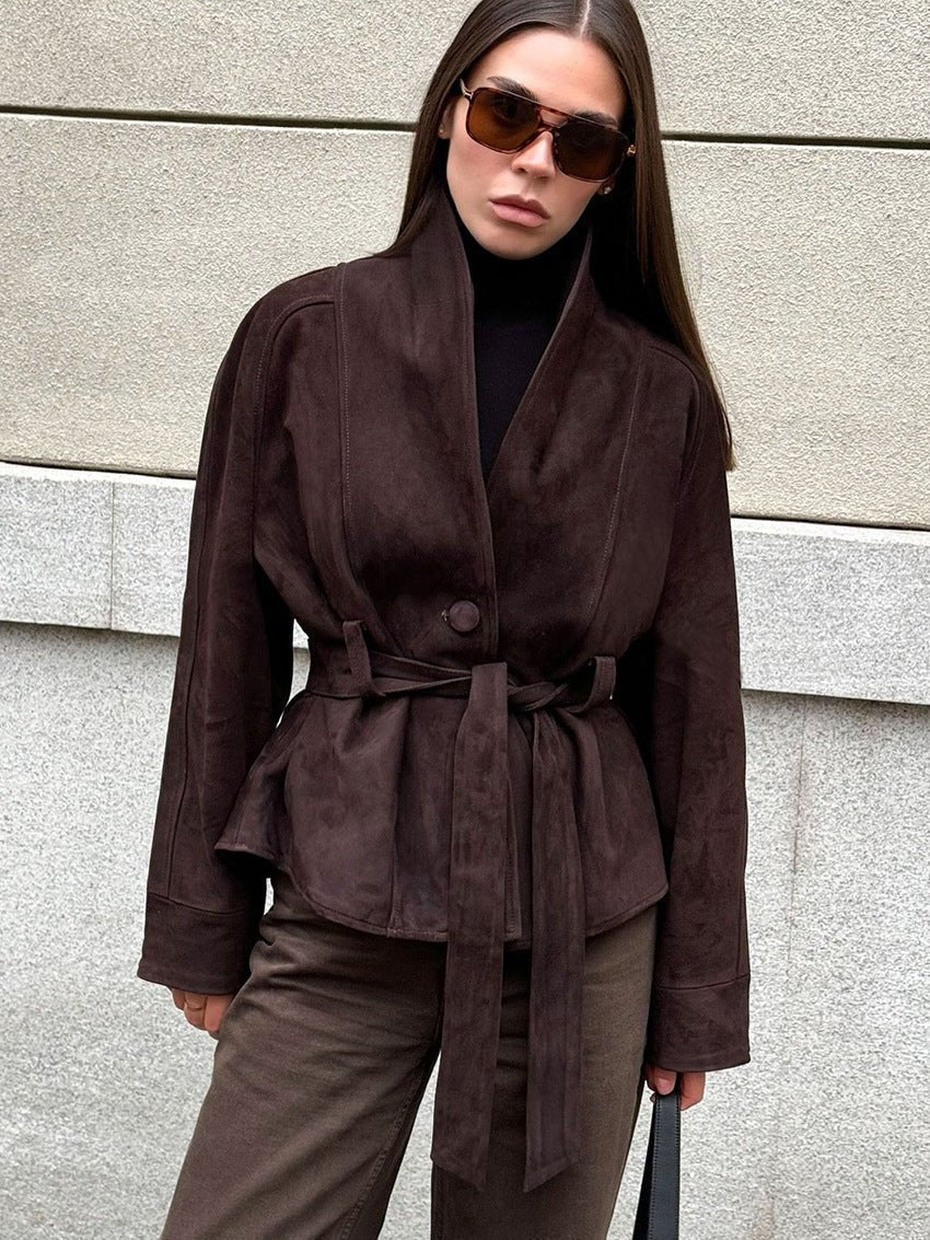 Teresa abrigo trench con cinturón en ante sintético