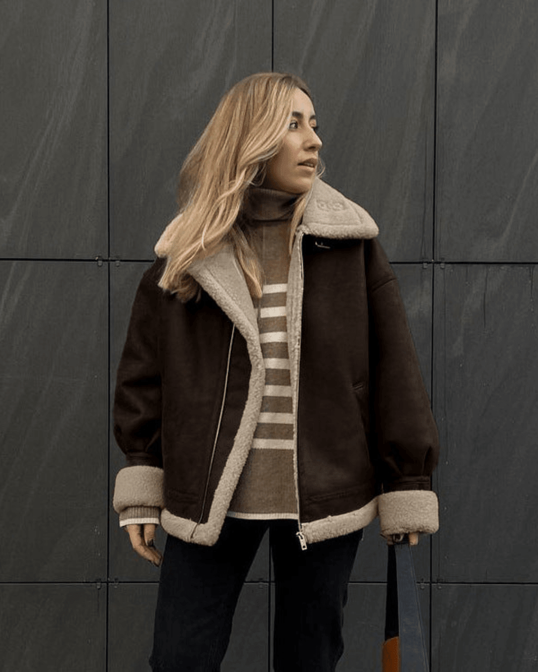 Aurora Chaqueta de ante sintético de cuero artificial