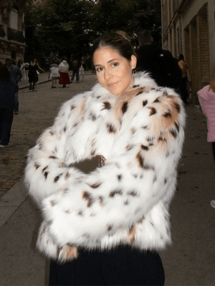 Celeste Abrigo de Piel Sintética Leopardo