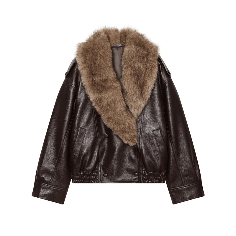 Chaqueta de piel sintética Francesca con cuello de pelo desmontable