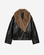 Chaqueta de piel sintética Francesca con cuello de pelo desmontable