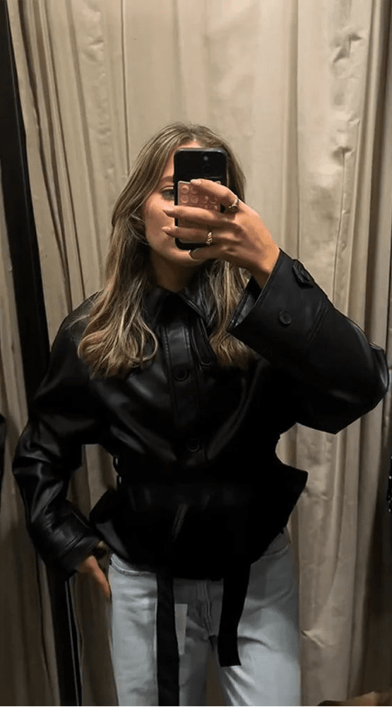 Chaqueta Tabitha de polipiel con cinturón