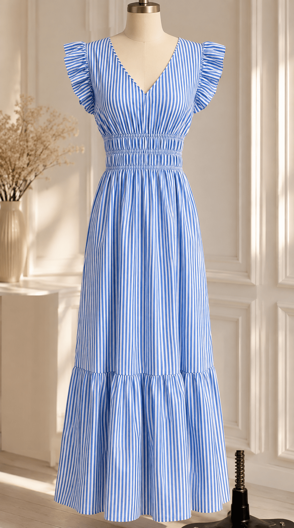 Vestido largo Lara de rayas con talle alto