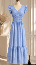Vestido largo Lara de rayas con talle alto