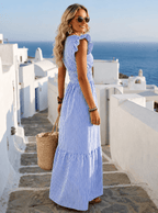 Vestido largo Lara de rayas con talle alto