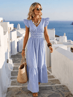 Vestido largo Lara de rayas con talle alto