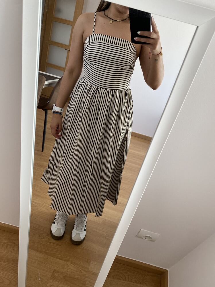Airlin Vestido Maxi de Tirantes a Rayas con Fruncido