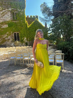 Helena halter vestido maxi fruncido con pañuelo