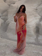 Emma vestido maxi satinado degradado con espalda abierta