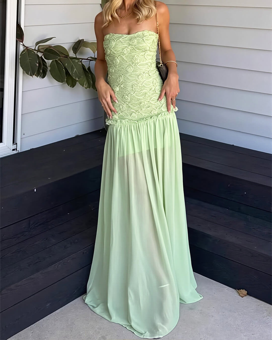 Alice vestido maxi floral sin tirantes con encaje