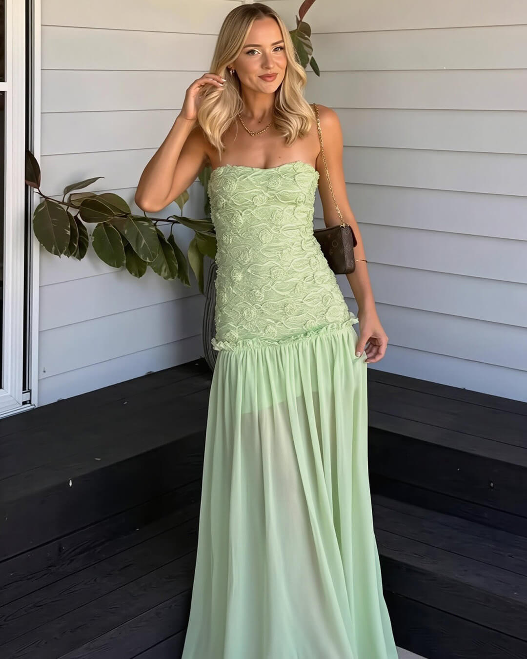 Alice vestido maxi floral sin tirantes con encaje