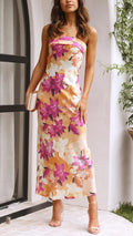 Vestido largo strapless floral Laura