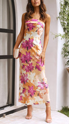 Vestido largo strapless floral Laura