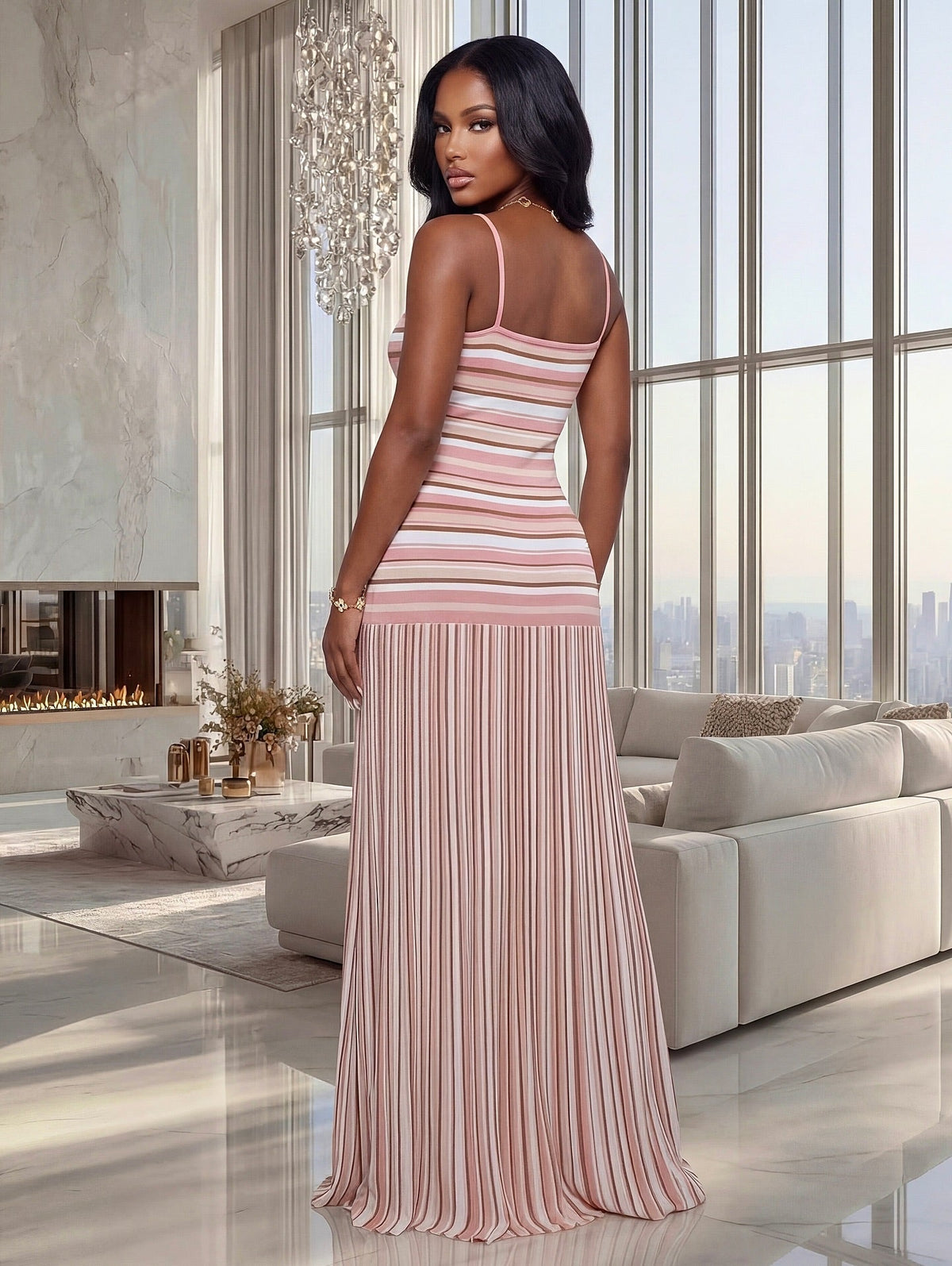 Olivia vestido maxi de tirantes a rayas