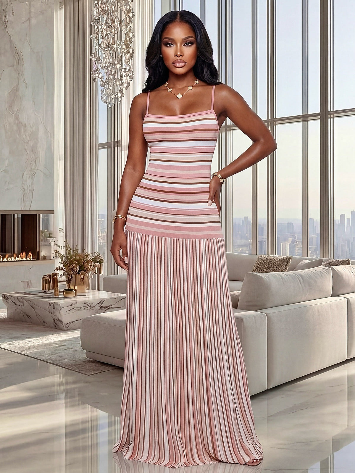 Olivia vestido maxi de tirantes a rayas