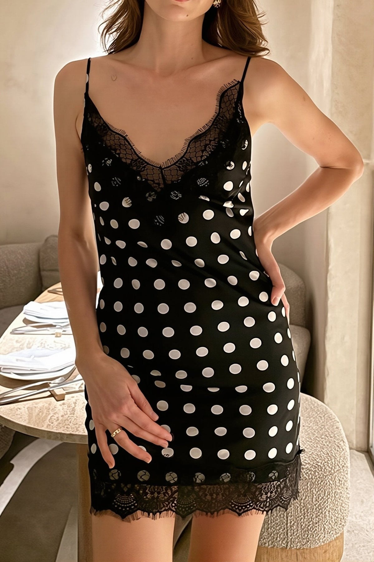 Gloria vestido camisola de encaje con lunares [max 255]