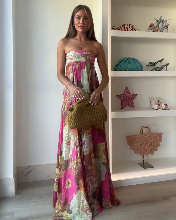 Amaya vestido maxi floral sin tirantes