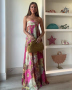Amaya vestido maxi floral sin tirantes