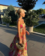 Amaya vestido maxi floral sin tirantes