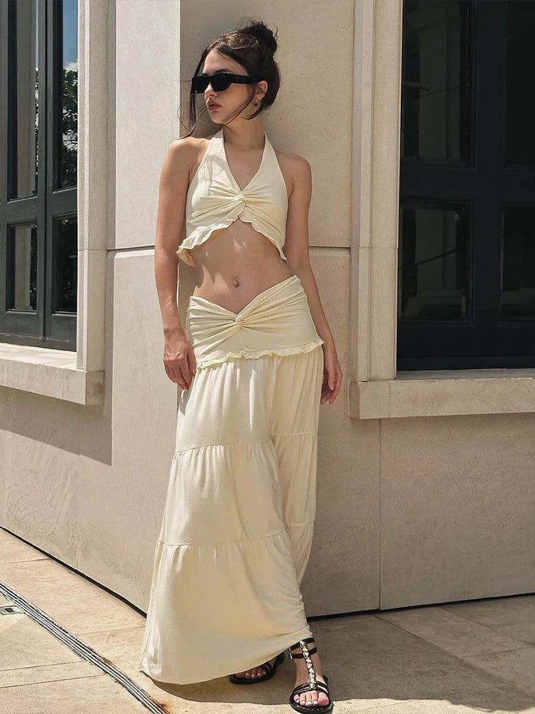 Conjunto Jane Top Halter Corto & Falda Plisada