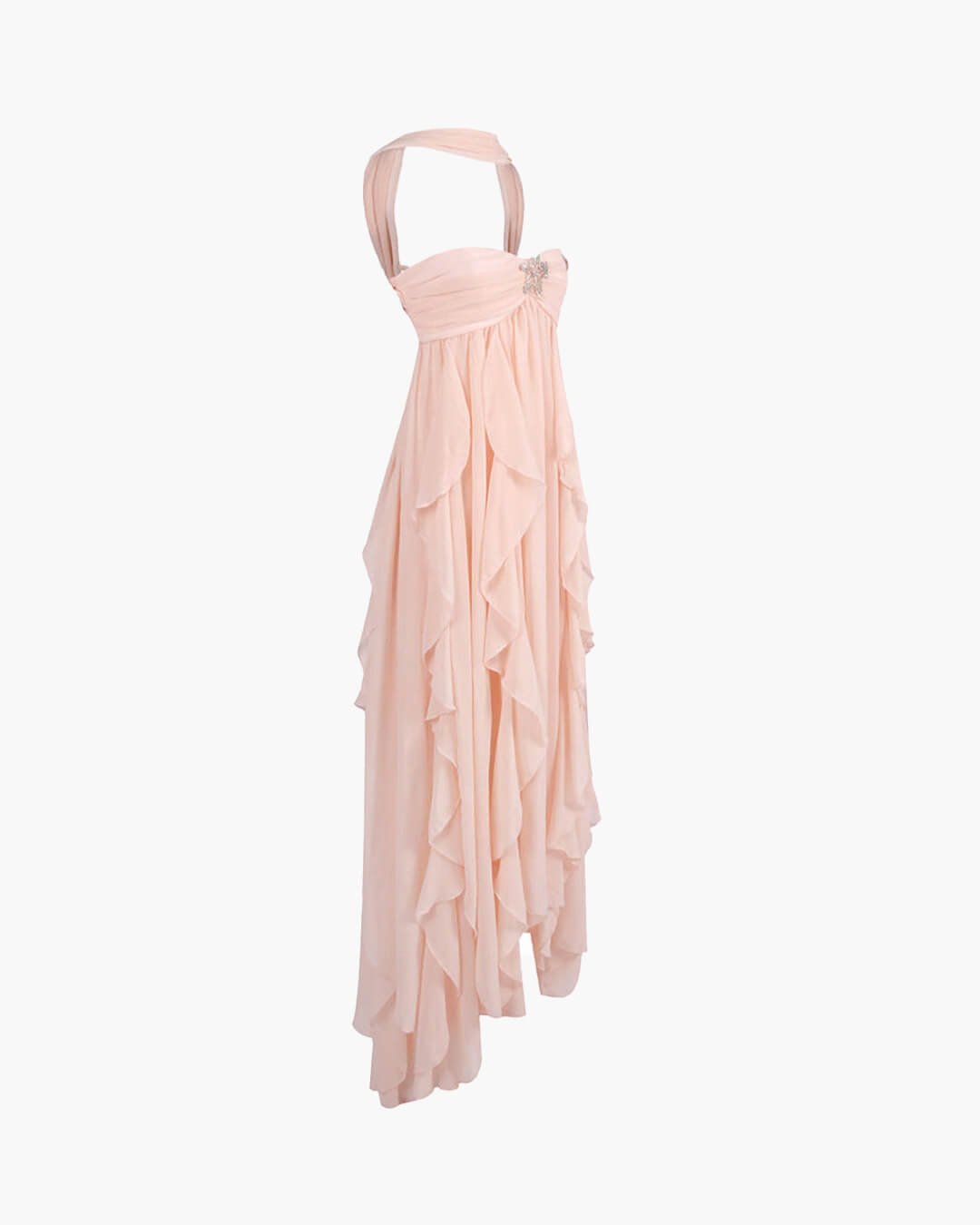 Harper vestido largo strapless con volantes
