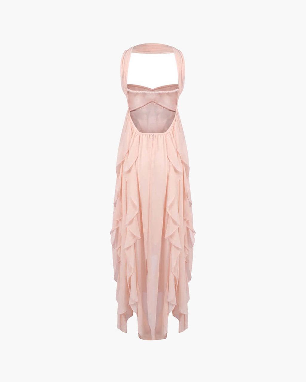 Harper vestido largo strapless con volantes