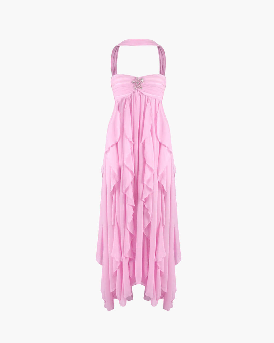 Harper vestido largo strapless con volantes