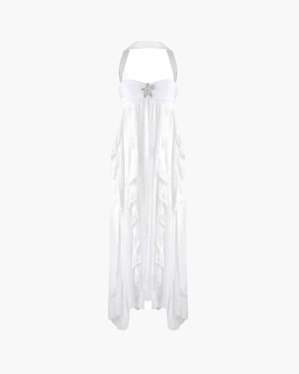 Harper vestido largo strapless con volantes