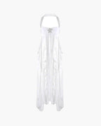 Harper vestido largo strapless con volantes