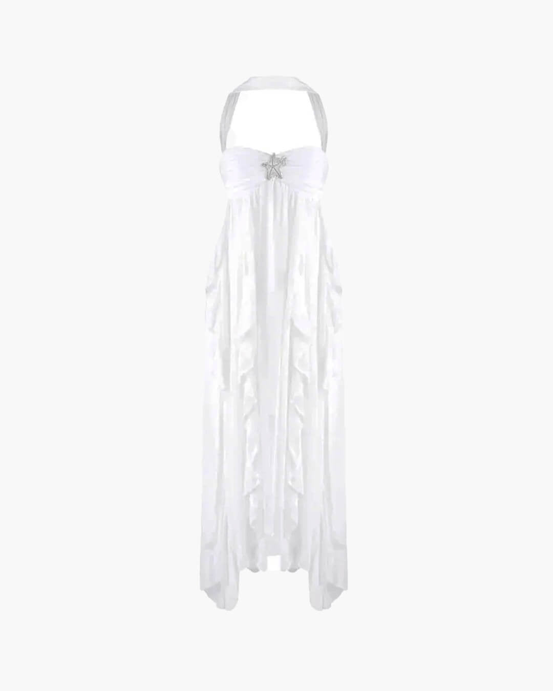 Harper vestido largo strapless con volantes