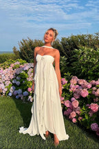 Harper vestido largo strapless con volantes