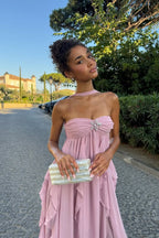 Harper vestido largo strapless con volantes