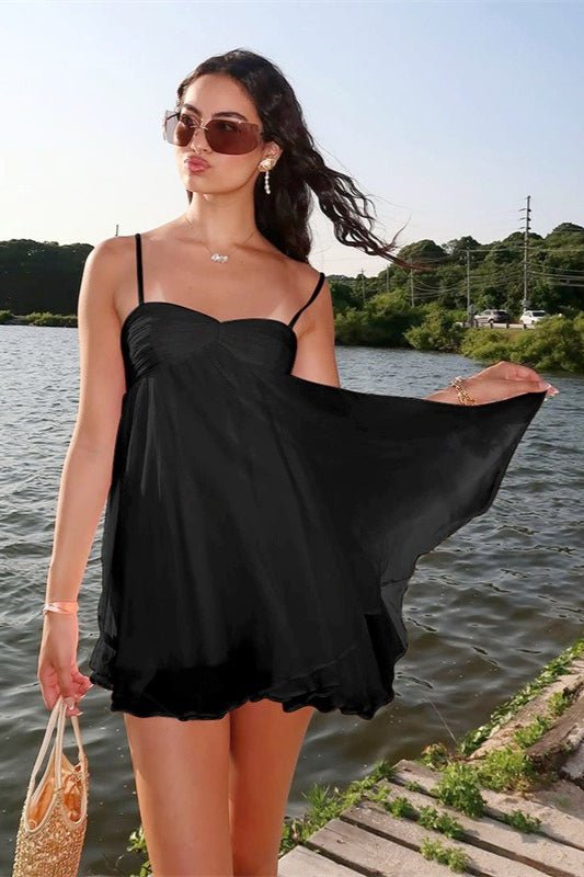 Vestido mini de gasa Mireille con hombros descubiertos