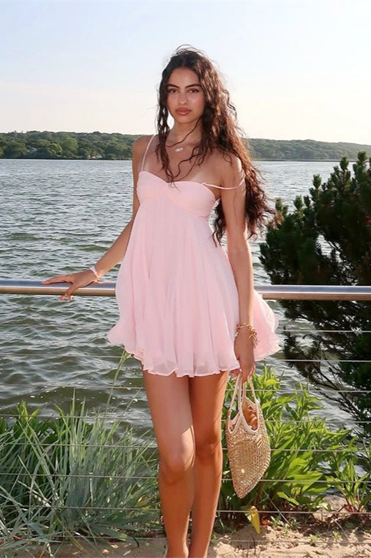 Vestido mini de gasa Mireille con hombros descubiertos