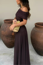 Vestido maxi Sienna sin hombros con fruncido