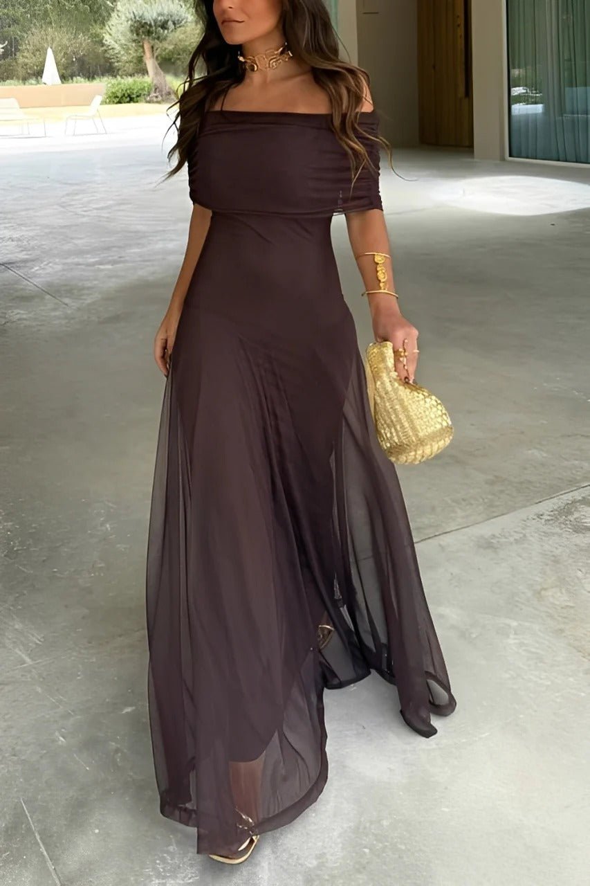 Vestido maxi Sienna sin hombros con fruncido