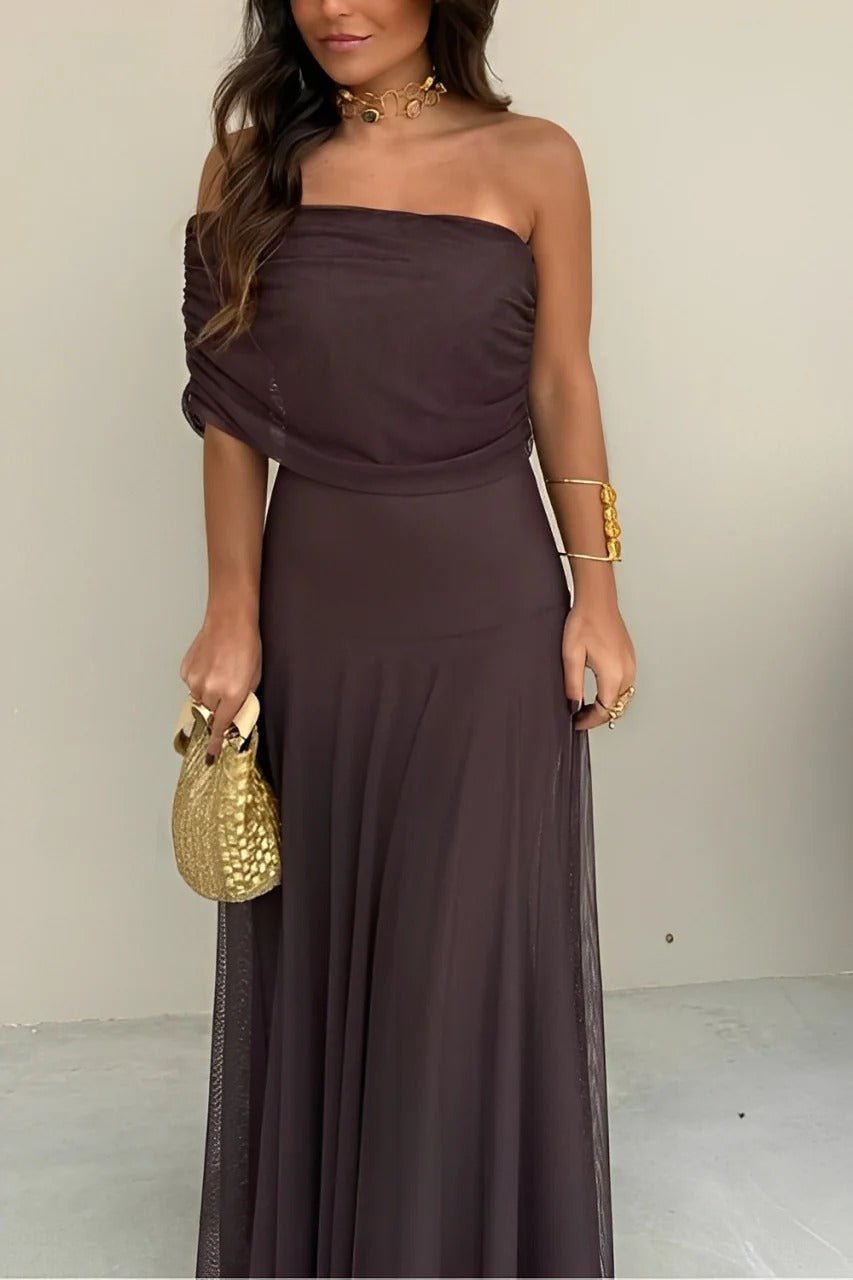 Vestido maxi Sienna sin hombros con fruncido