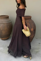 Vestido maxi Sienna sin hombros con fruncido