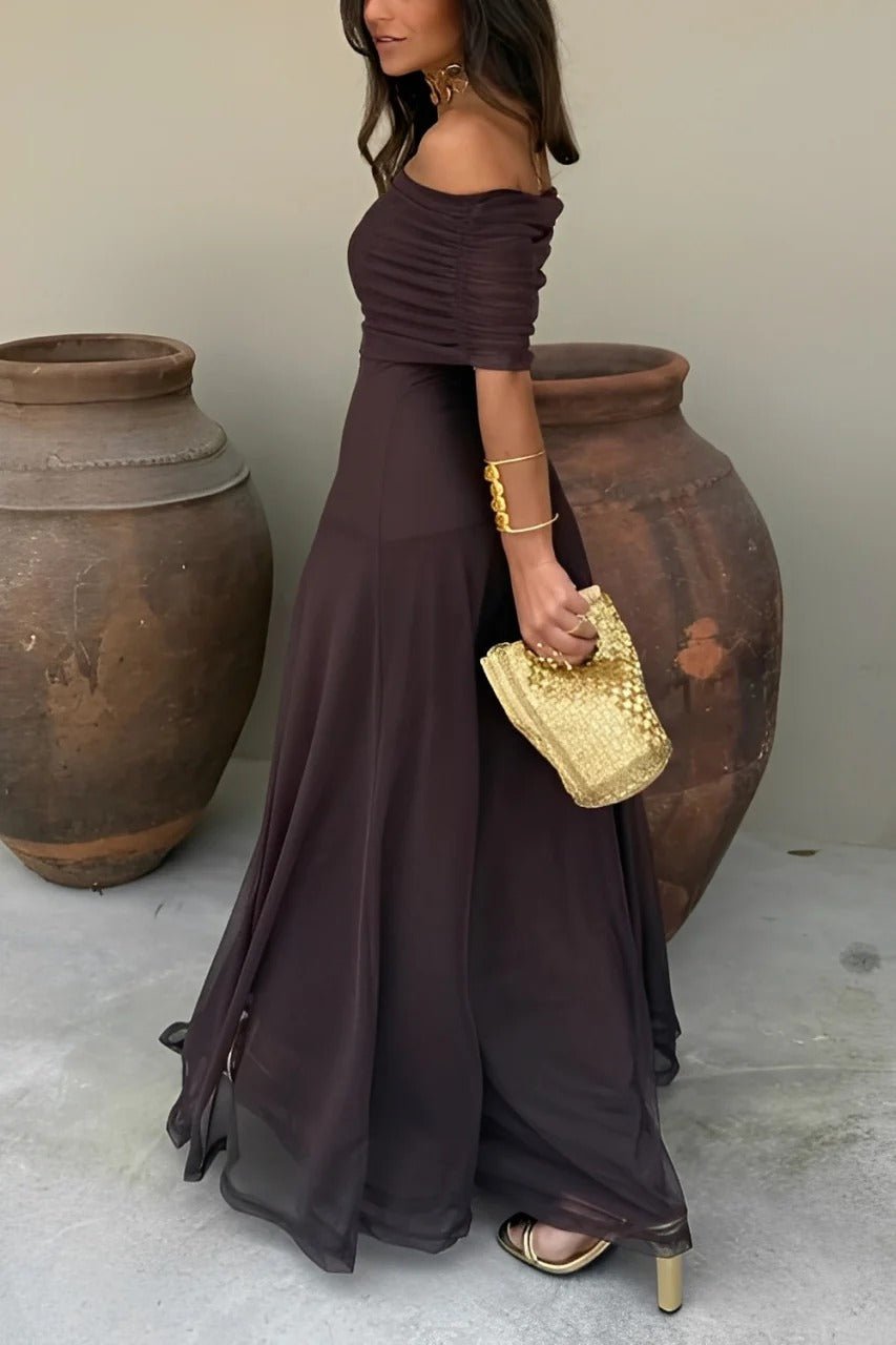 Vestido maxi Sienna sin hombros con fruncido