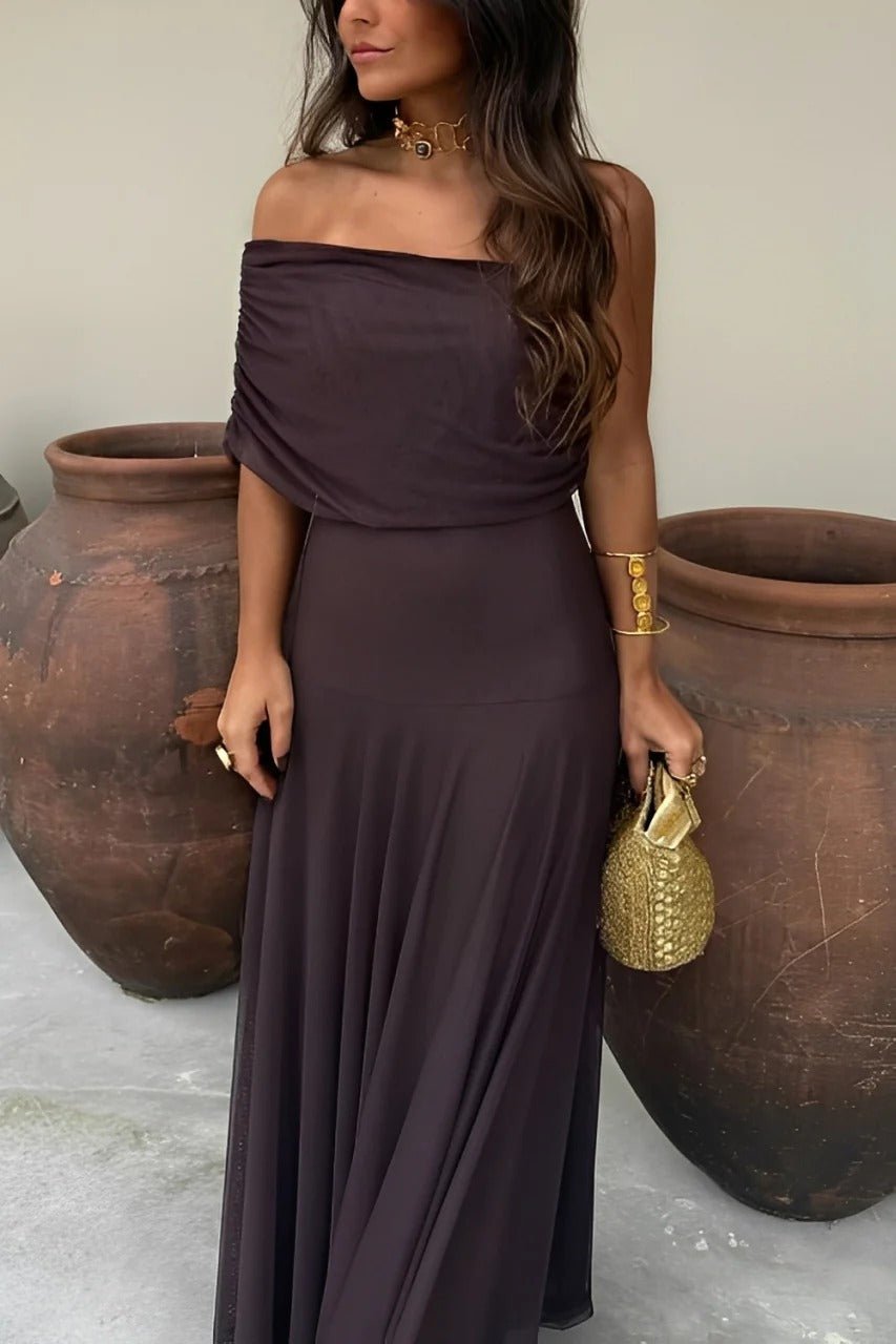 Vestido maxi Sienna sin hombros con fruncido