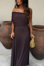 Vestido maxi Sienna sin hombros con fruncido