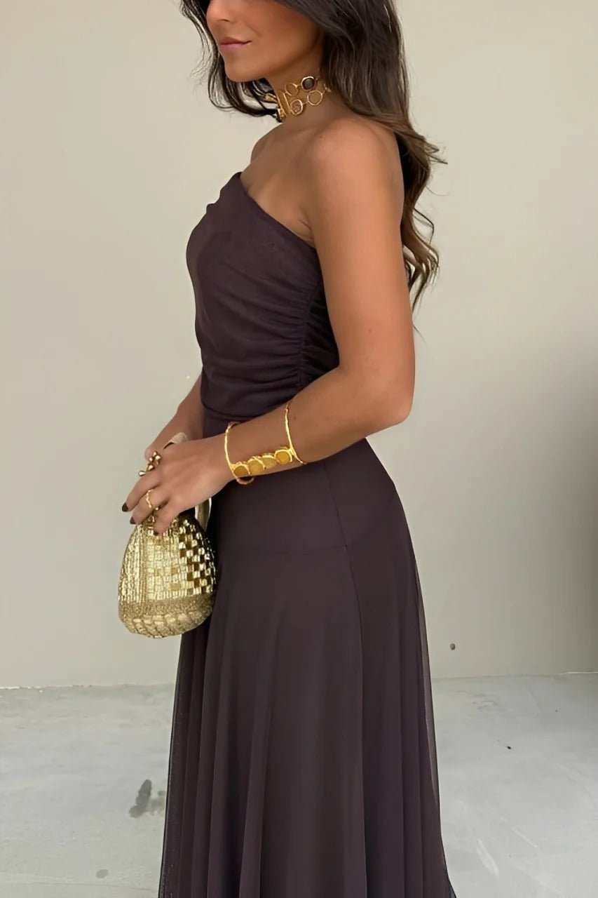 Vestido maxi Sienna sin hombros con fruncido
