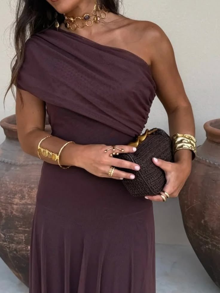 Vestido maxi Sienna sin hombros con fruncido