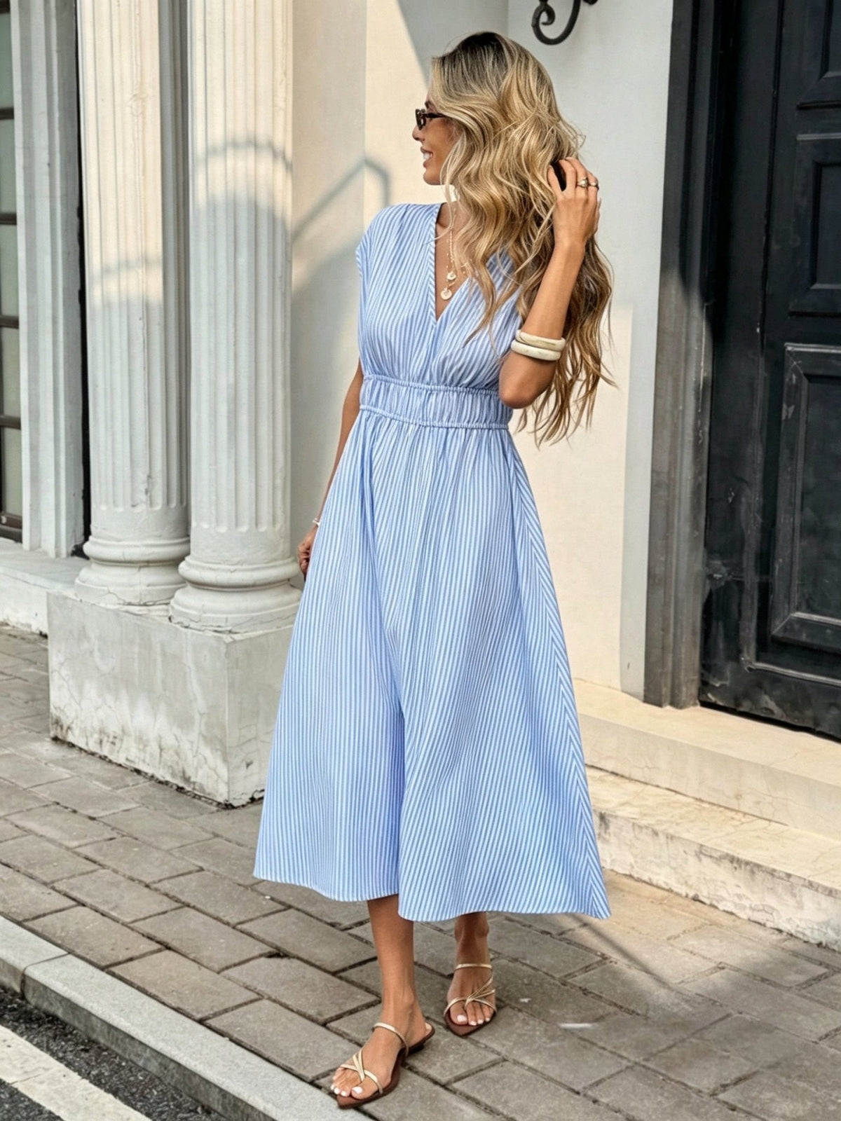 Jessica vestido maxi estilo empire a rayas