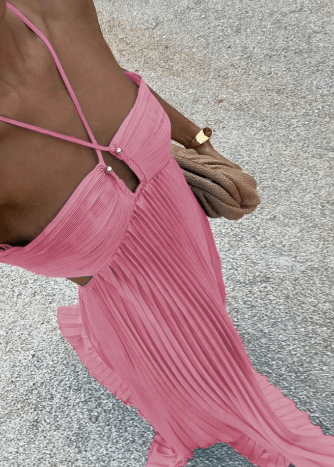Aisen Crinkle Chiffon Maxi Dress