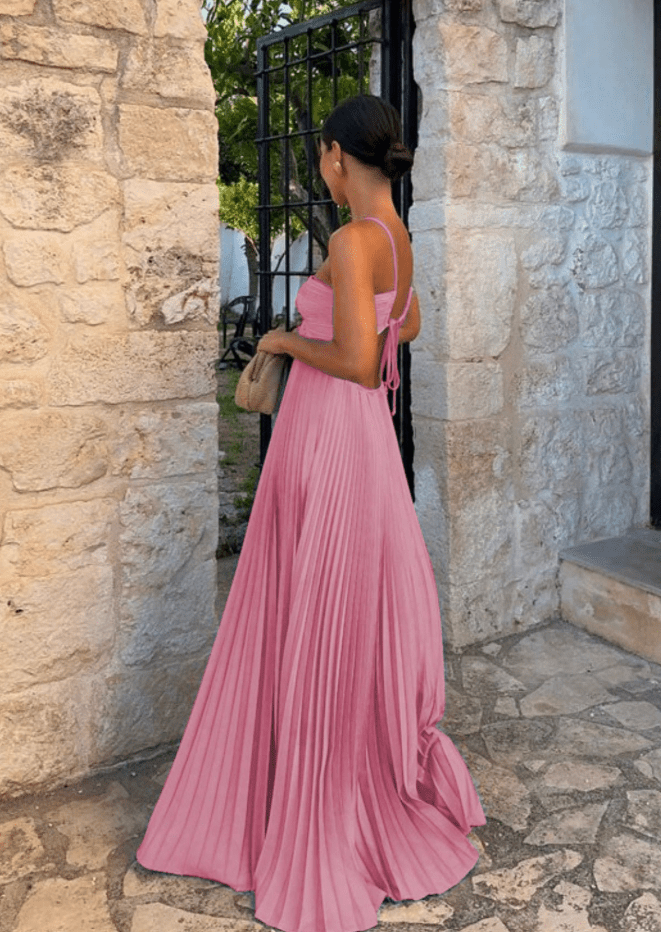 Aisen Crinkle Chiffon Maxi Dress