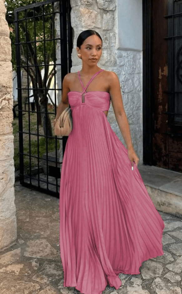 Aisen Crinkle Chiffon Maxi Dress