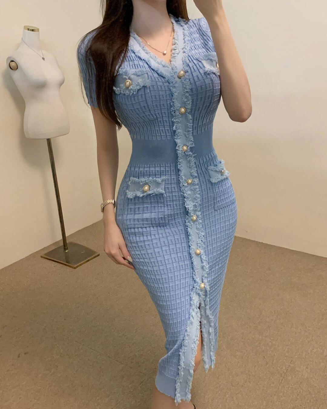 Sabrina vestido suéter de punto con escote en V