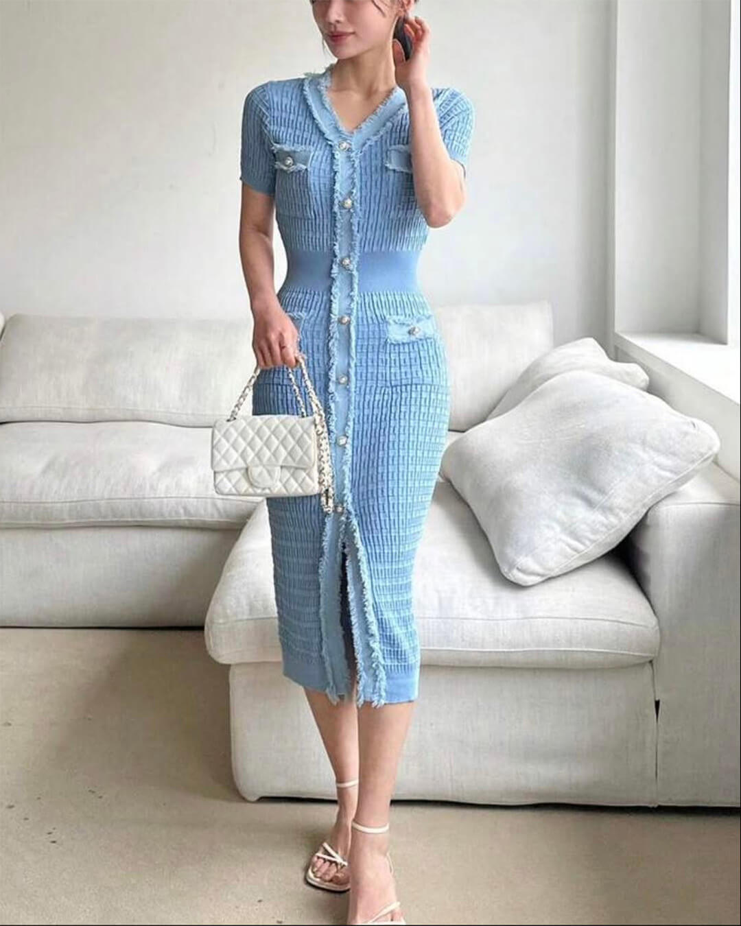 Sabrina vestido suéter de punto con escote en V