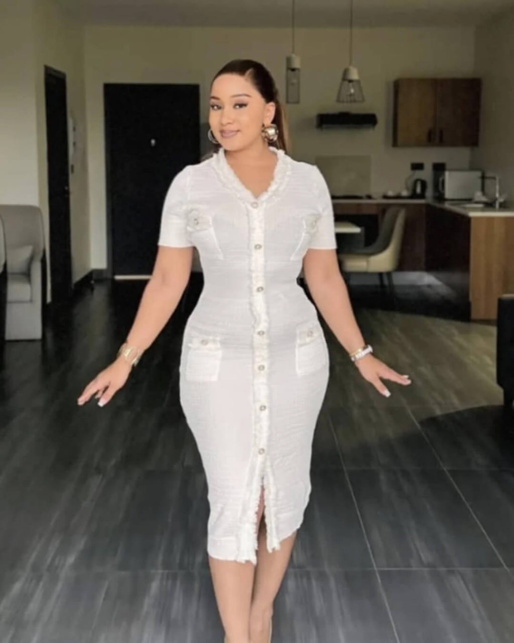 Sabrina vestido suéter de punto con escote en V